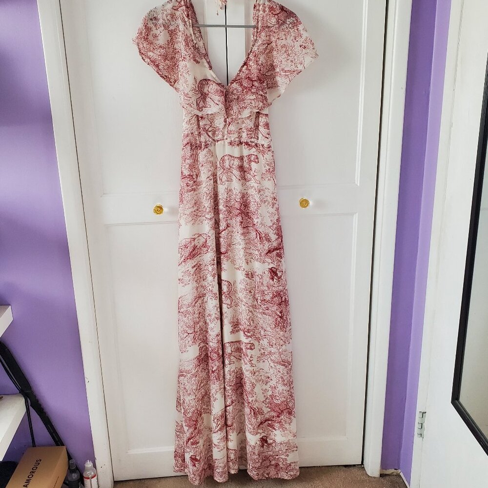 Women’s Red and White Animal Toile Print Maxi Dress by Nasty Gal in US Size 8